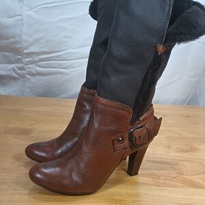Chic Brown Leather Heeled Boots with Buckle